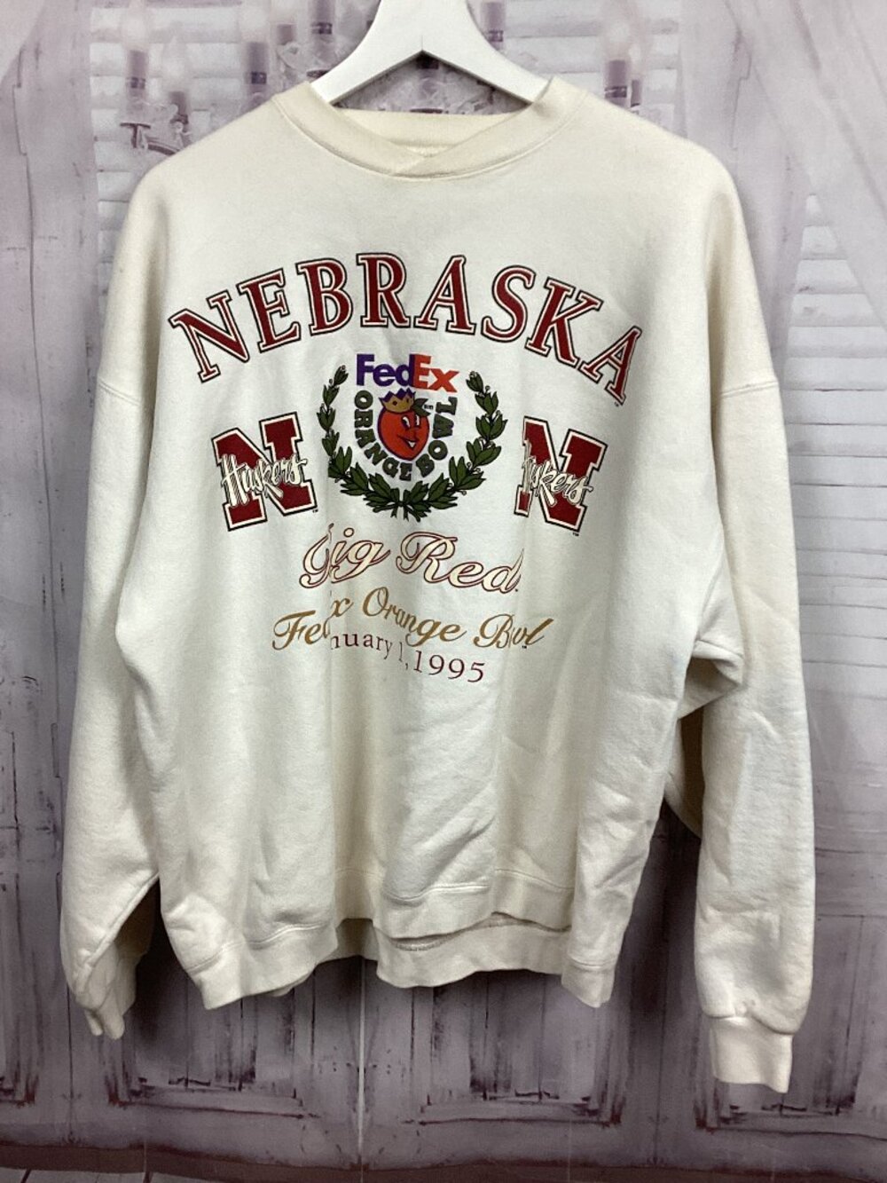Vintage Nebraska Cornhusker Crewneck Sweatshirt Orange Bowl 1995 L